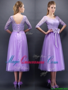 Cheap See Through Scoop Half Sleeves Dama Dress with Bowknot