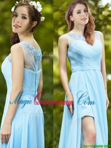 Elegant See Through Scoop Appliques Dama Dress in Light Blue