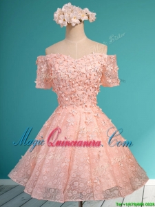 Lovely Off the Shoulder Short Sleeves Dama Dress with Appliques and Beading