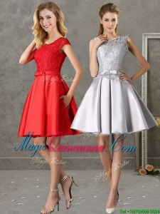 Popular Scoop Cap Sleeves Dama Dress with Bowknot and Lace