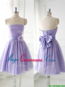 Simple Handcrafted Flower Tulle Lavender Dama Dress with Strapless