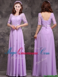 Exclusive Scoop Half Sleeves Lavender Dama Dress with Appliques and Lace