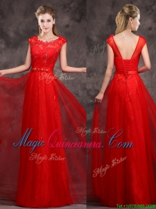 Hot Sale Scoop Red Dama Dress with Beading and Appliques