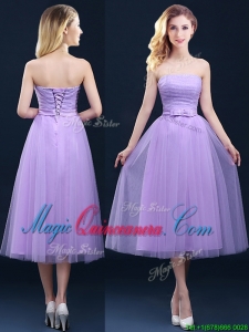 Discount Tea Length Tulle Lavender Dama Dress with Belt