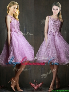 Popular See Through Beaded and Applique Dama Dress in Lavender