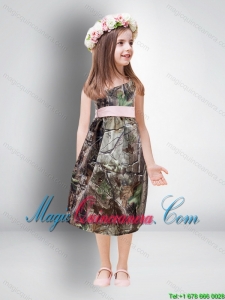 Cheap One Shoulder Tea Length Camo Little Girl Pageant Dress