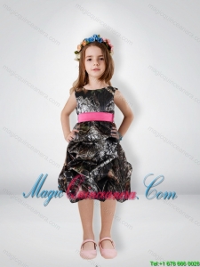 Fashionable Knee Length Camo Little Girl Pageant Dress with Sashes
