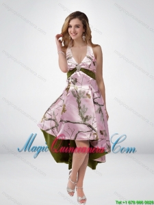 2015 New Arrival Multi Color High Low Camo Dama Dresses with Sashes