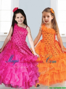 Best Asymmetrical Neckline Little Girl Pageant Dress with Appliques and Ruffled Layers