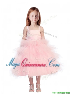 Discount Spaghetti Straps Beading and Ruffled Layers Little Girl Pageant Dress in Pink