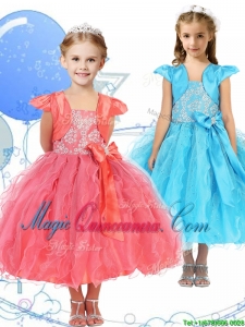 Modest Spaghetti Straps Little Girl Pageant Dress with Beading and Ruffles