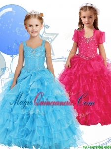 Romantic Straps Little Girl Pageant Dress with Beading and Ruffled Layers