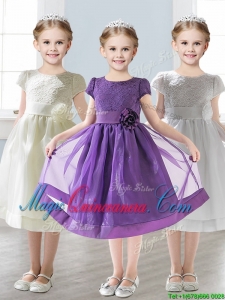 Wonderful Scoop Short Sleeves Little Girl Pageant Dress with Appliques and Lace