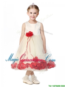 Best Scoop Kid Pageant Dress with Red Hand Made Flowers