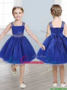 Perfect Straps Royal Blue Little Girl Pageant Dress with Beading and Bowknot 72.15