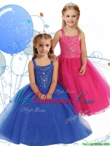 Elegant Straps Beading Little Girl Pageant Dress in Ankle Length