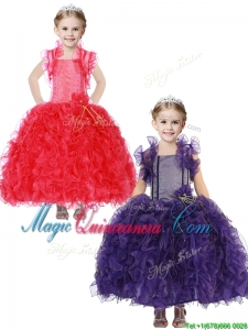 Inexpensive Straps Little Girl Pageant Dress with Hand Made Flowers and Ruffles