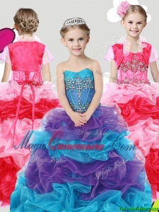 Lovely Beaded and Ruffled Little Girl Pageant Dress with Puffy Skirt