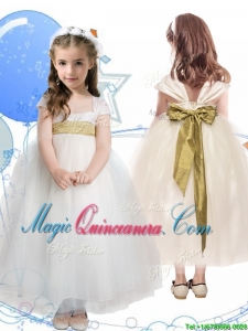 New Arrivals Square Cap Sleeves Little Girl Pageant Dress with Sashes