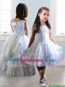 Popular Asymmetrical Neckline Detachable Little Girl Pageant Dress with Appliques