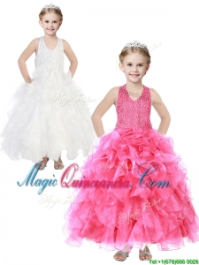 Popular V Neck Sequins and Ruffles Little Girl Pageant Dress in Organza