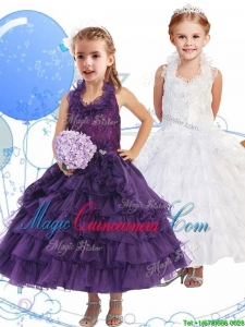 Unique Halter Top Little Girl Pageant Dress with Ruffled Layers