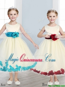 Sweet Scoop Little Girl Pageant Dress with Hand Made Flowers and Appliques