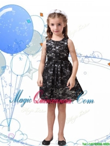 Romantic Scoop Black Little Girl Pageant Dress with Sashes and Lace