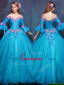 Elegant Off the Shoulder Three Fourth Length Sleeves Quinceanera Dress with Appliques