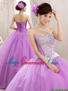 Hot Sale Lilac Really Puffy Tulle Quinceanera Dress with Beading