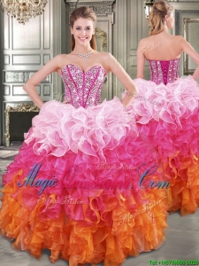 New Gradient Color Big Puffy Sweet 16 Fashionable Quinceanera Dress with Beading and Ruffles