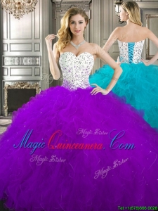 Best Beaded and Ruffled Quinceanera Dress in Purple and White