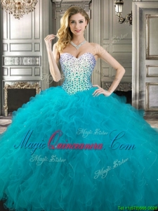 Gorgeous Teal Really Puffy Quinceanera Dress with Beading and Ruffles