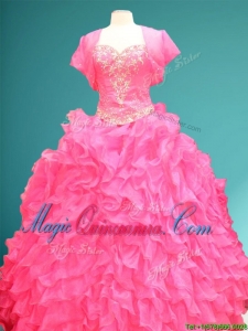 New Style Hot Pink Sweet 16 Gown with Beading and Ruffles