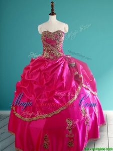 Popular Hot Pink Quinceanera Dress with Pick Ups and Appliques