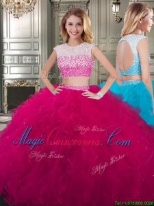 Two Piece Scoop Cap Sleeves Quinceanera Dress with Beading and Ruffles