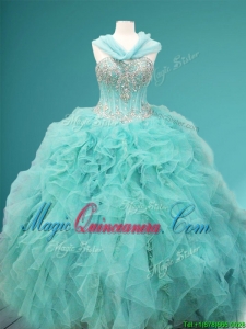 Visible Boning Beaded and Ruffled Sweet 16 Fast Delivery Quinceanera Dress in Apple Green