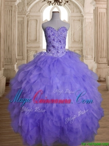 Beautiful Beaded and Ruffled Big Puffy Quinceanera Dress in Lavender
