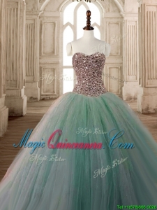 Discount Beaded Bodice A Line Quinceanera Dress in Apple Green