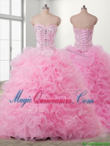 Lovely Baby Pink Detachable Quinceanera Dress with Beading and Ruffles
