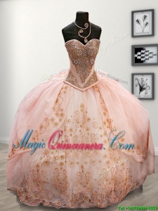 Lovely Beaded and Applique Pink Sweet 16 Dress with Puffy Skirt