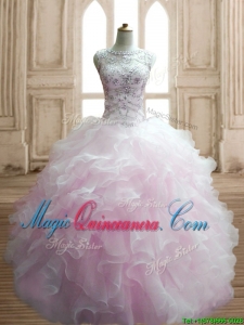 Lovely Beaded and Ruffled Scoop Quinceanera Dress in Light Pink