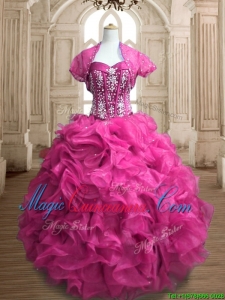 Lovely Hot Pink Big Puffy Quinceanera Dress with Beading and Ruffles