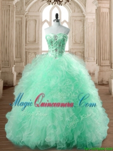 Popular Big Puffy Apple Green Quinceanera Dress with Beading and Ruffles