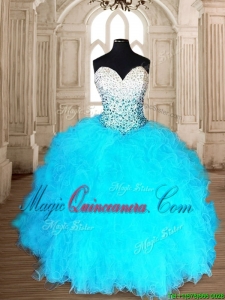 Romantic Aqua Blue Quinceanera Dress with Beading and Ruffles