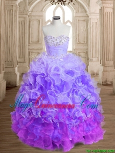 Unique Rainbow Big Puffy Quinceanera Dress with Beading and Ruffles