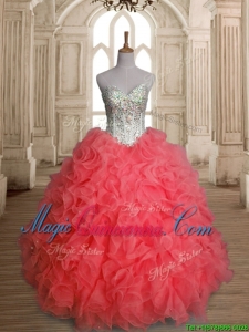 Beautiful Beaded Bodice and Ruffled Quinceanera Dress in Watermelon Red