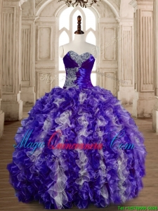 Beautiful Puffy Skirt Beaded and Ruffled Quinceanera Gown in Organza