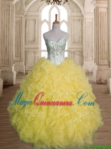 Discount Beaded and Ruffled Organza Quinceanera Dress in Yellow