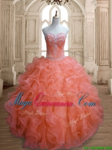 Elegant Orange Red Sweet 16 Dress with Beading and Ruffles